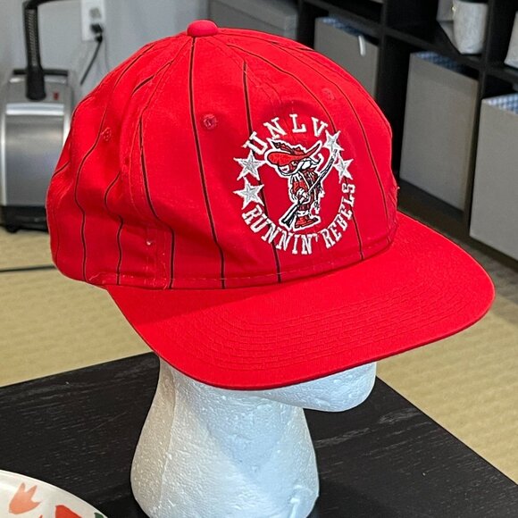 Vtg 90s UNLV Running Rebels Red Pinstripe Adjustable Embroidered G Cap Hat - Picture 1 of 11